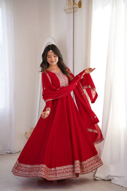 Designer Vichitra Silk Full Kali Anarkali Gown with Dupatta