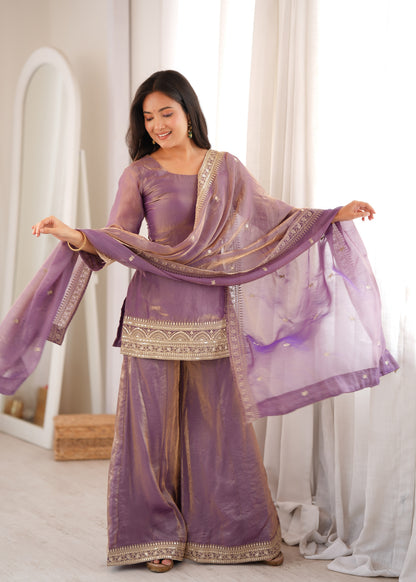 Trendy Silk Embroidered Kurta Palazzo Set with Dupatta