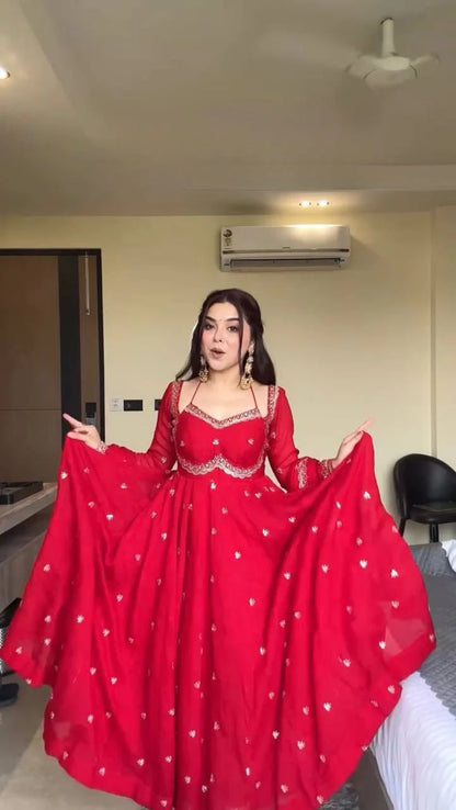 Wedding Wear Faux Georgette Anarkali with Embroidered Dupatta