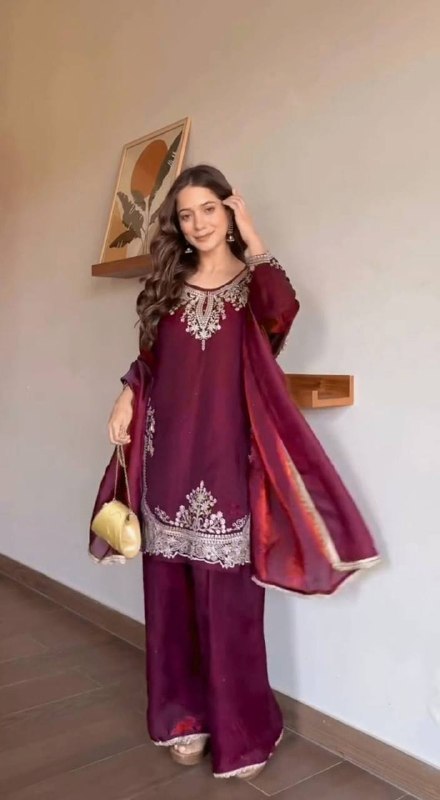 Elegant Fendy Silk Sharara Set with Sequin Embroidery