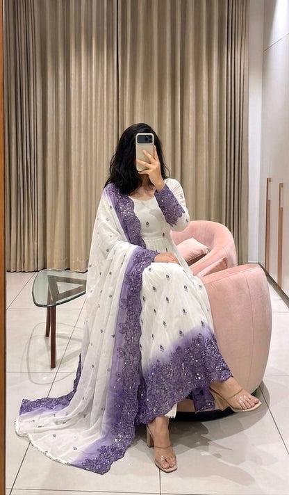 Premium Star Georgette Sequence & Mirror Work Gown with Pant