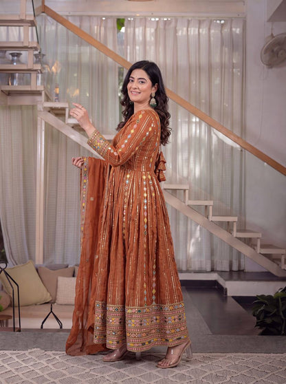 Designer Faux Blooming Georgette Embroidered Anarkali Suit with Pant & Dupatta