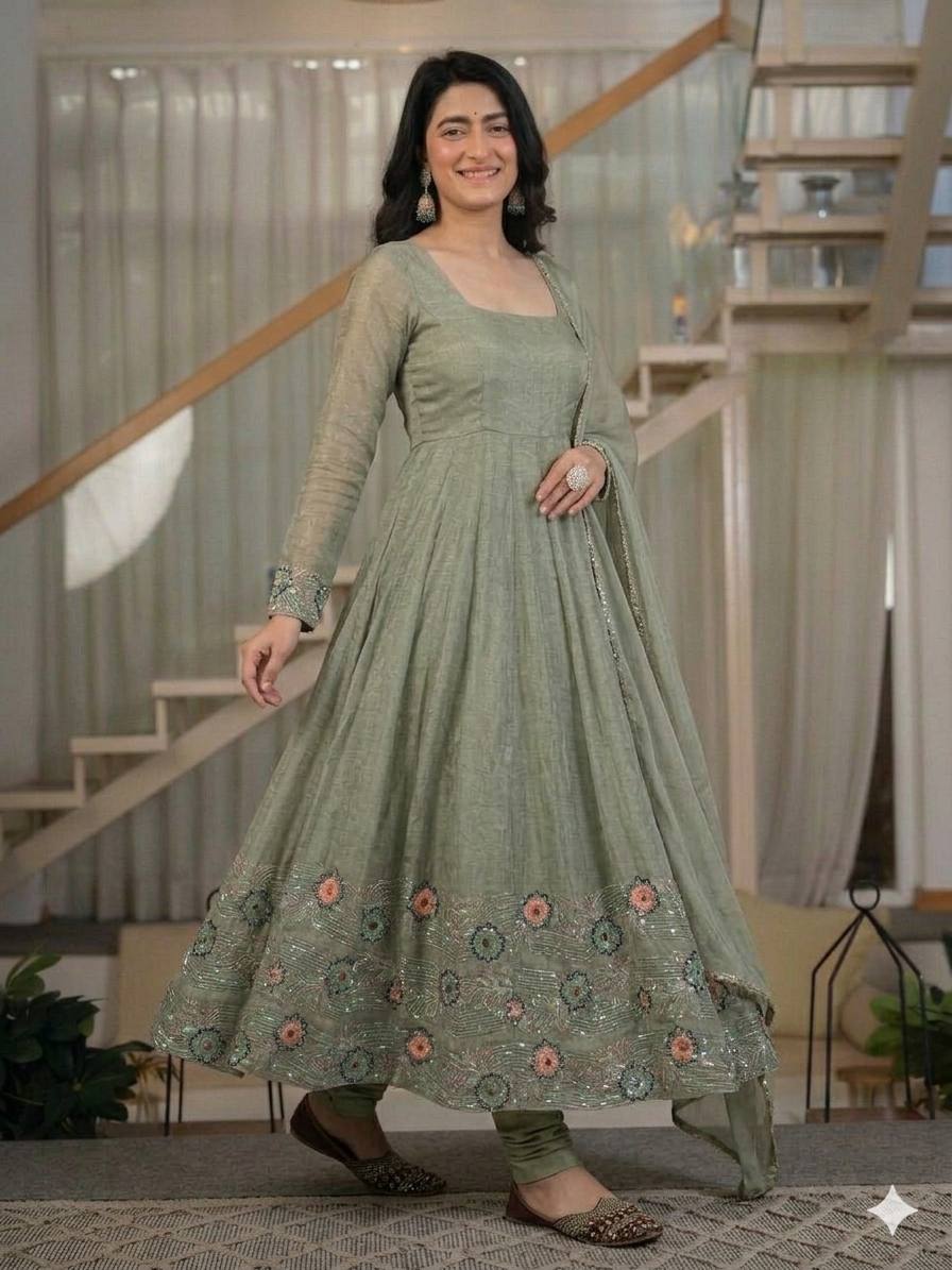 Women's Heavy Crunchy Silk Anarkali Suit Set with Dupatta