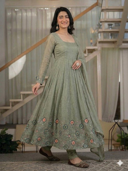 Women's Heavy Crunchy Silk Anarkali Suit Set with Dupatta