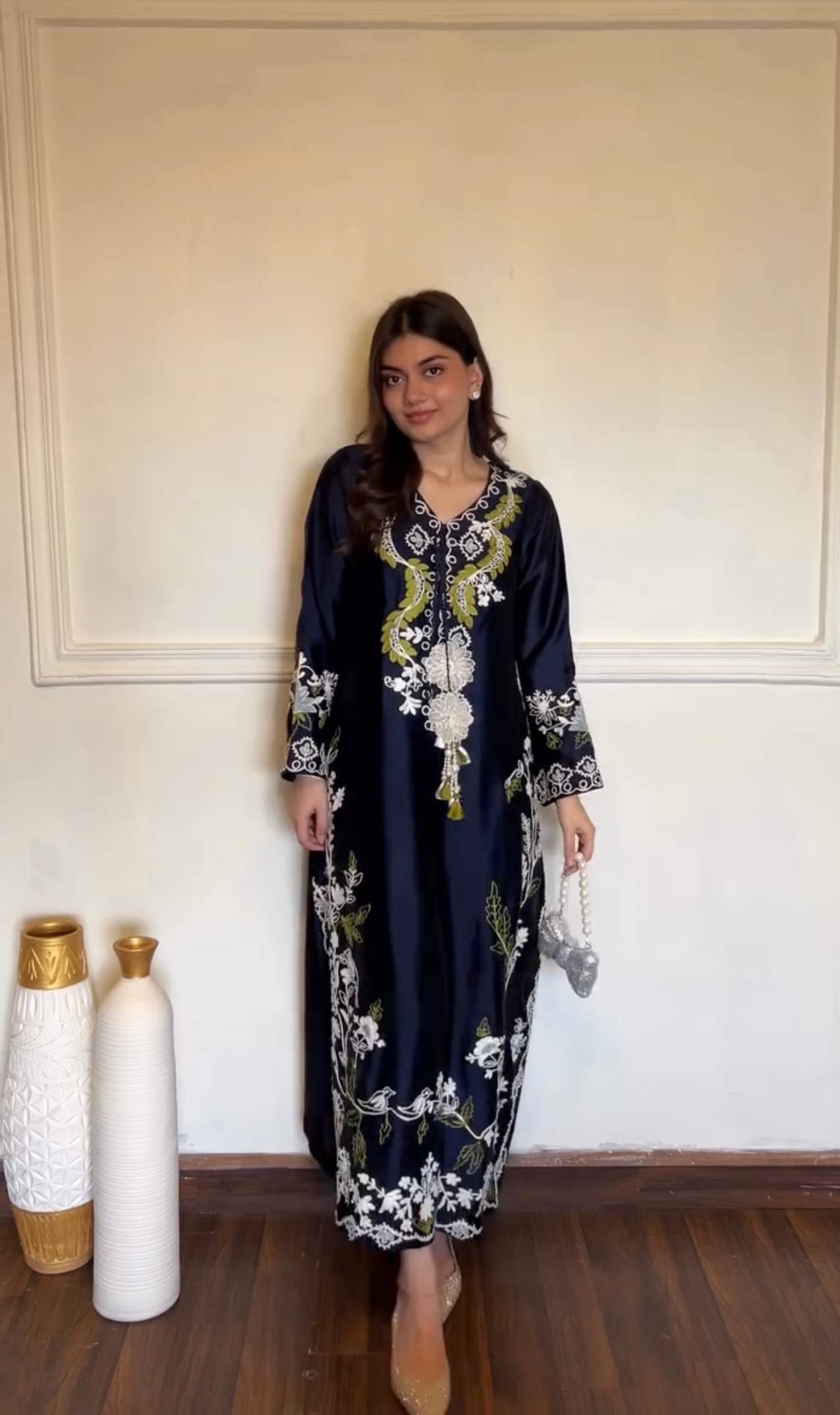 Designer Satin Rayon Kaftan Suit Set for Women