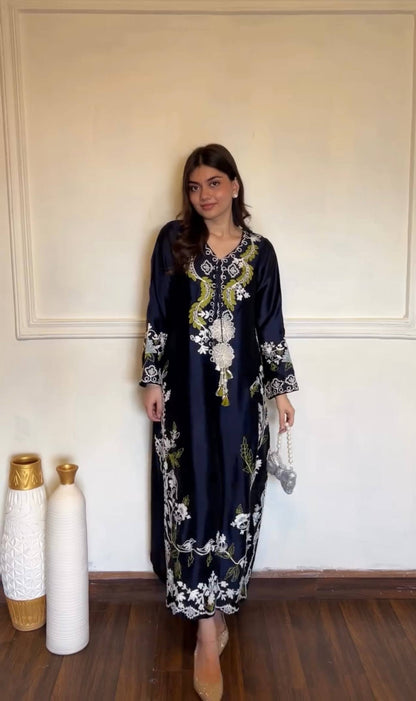 Designer Satin Rayon Kaftan Suit Set for Women