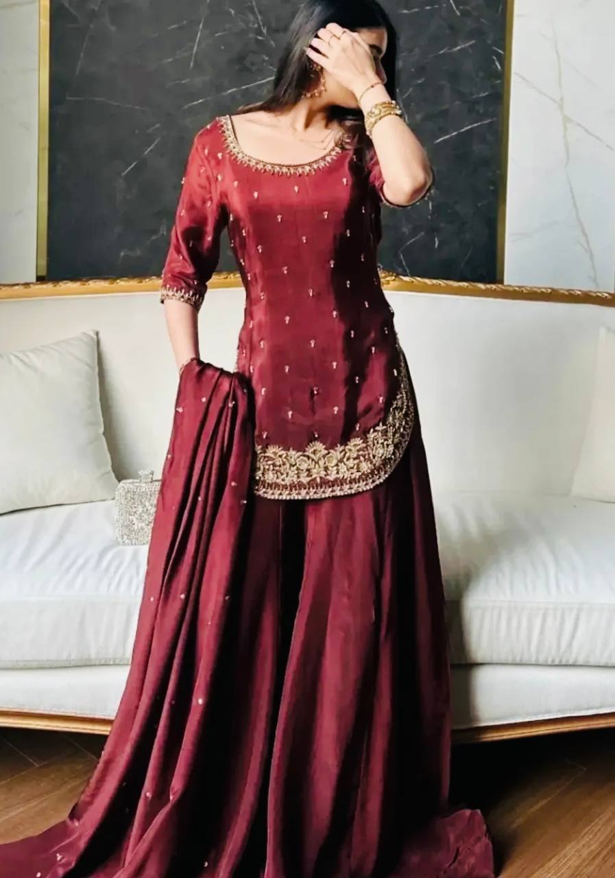 Premium Natural Crepe Silk Festive Wear Suit Set with Dupatta