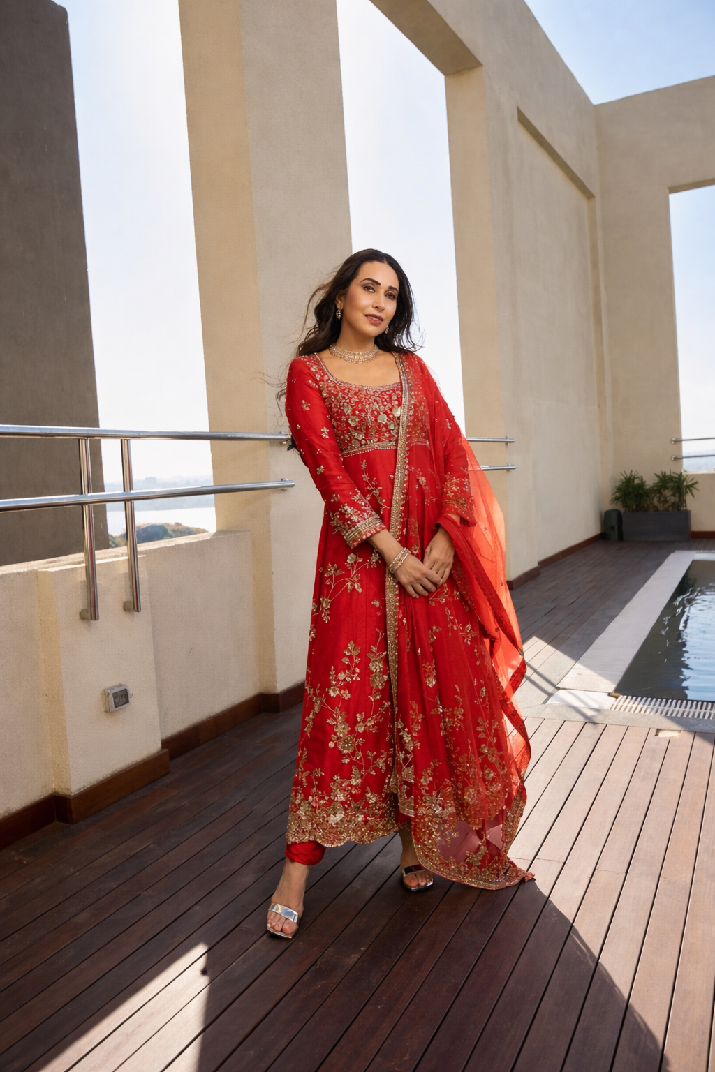 Elegant Fox Georgette Embroidered Gown Set with Dupatta for Women