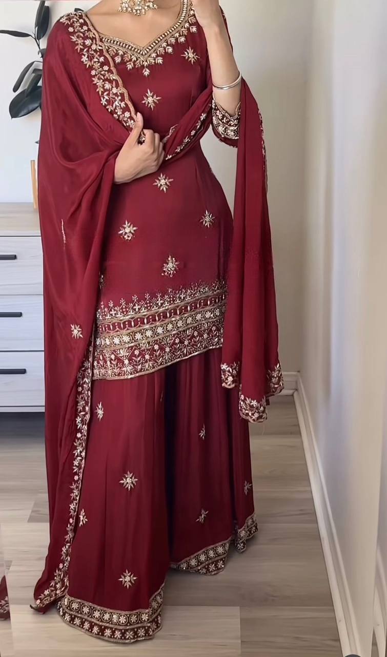 Designer Crepe Sharara Set with Sequence Work
