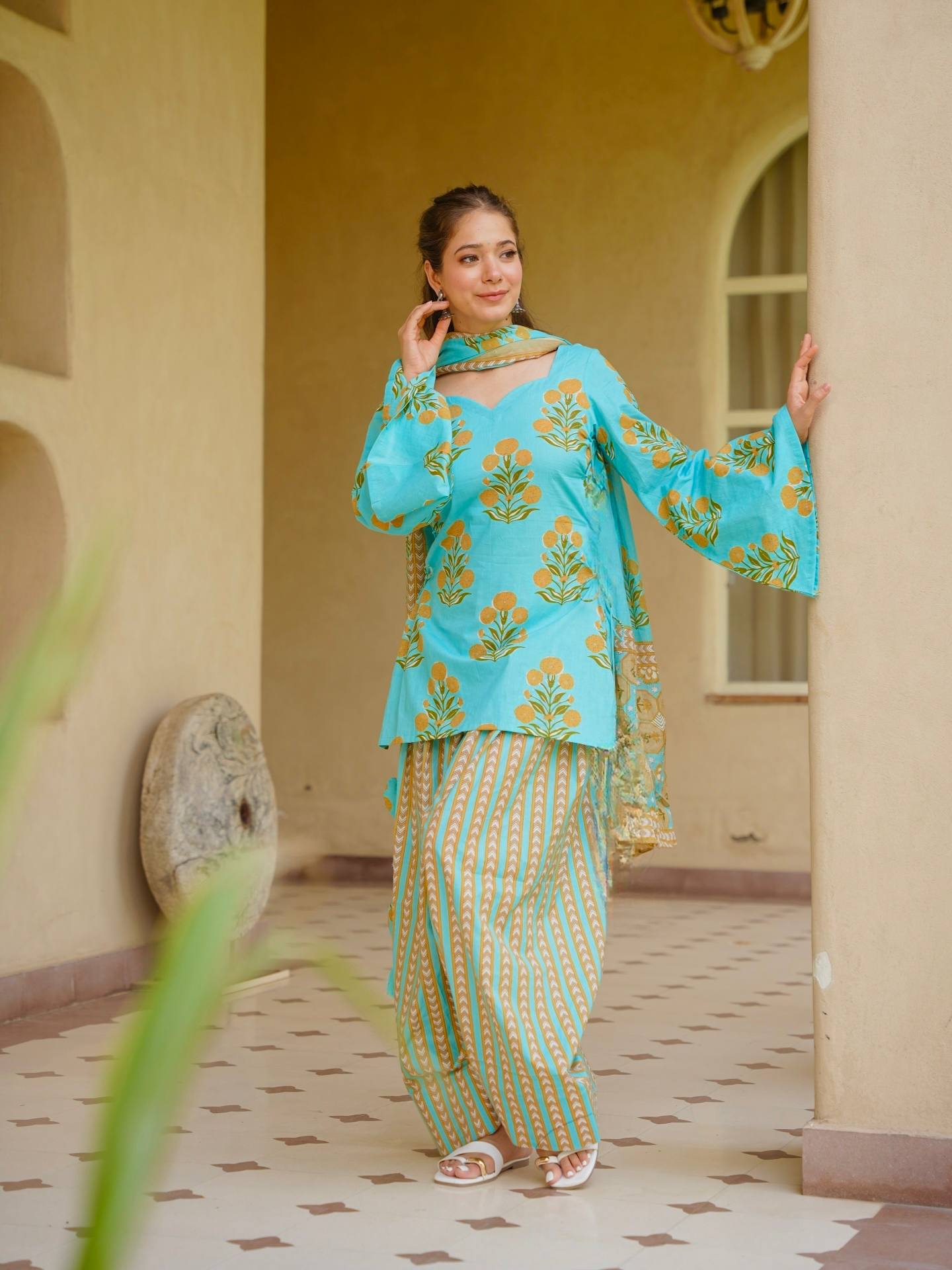 Designer Cambric Cotton Kurta Farshi Pant Co-Ord Set