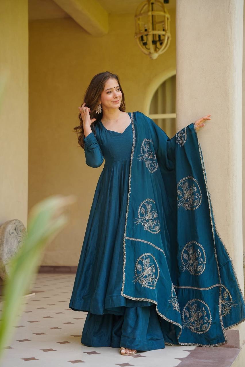 Premium Heavy Vichitra Silk Anarkali Suit Set
