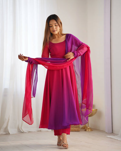 Trendy Anarkali Gown with Designer Dupatta & Pant