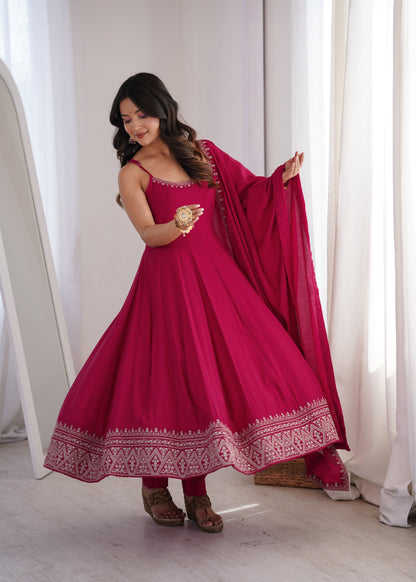 Royal Embroidered Anarkali Suit with Pant & Dupatta