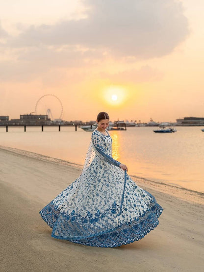 Elegant Embroidered Faux Georgette Gown Set with Organza Dupatta