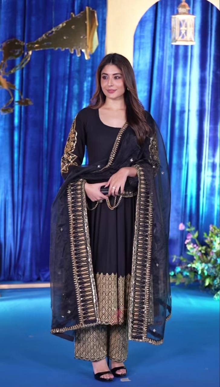 Party Wear Blooming Georgette Anarkali Suit (Fully Stitched with Cups)