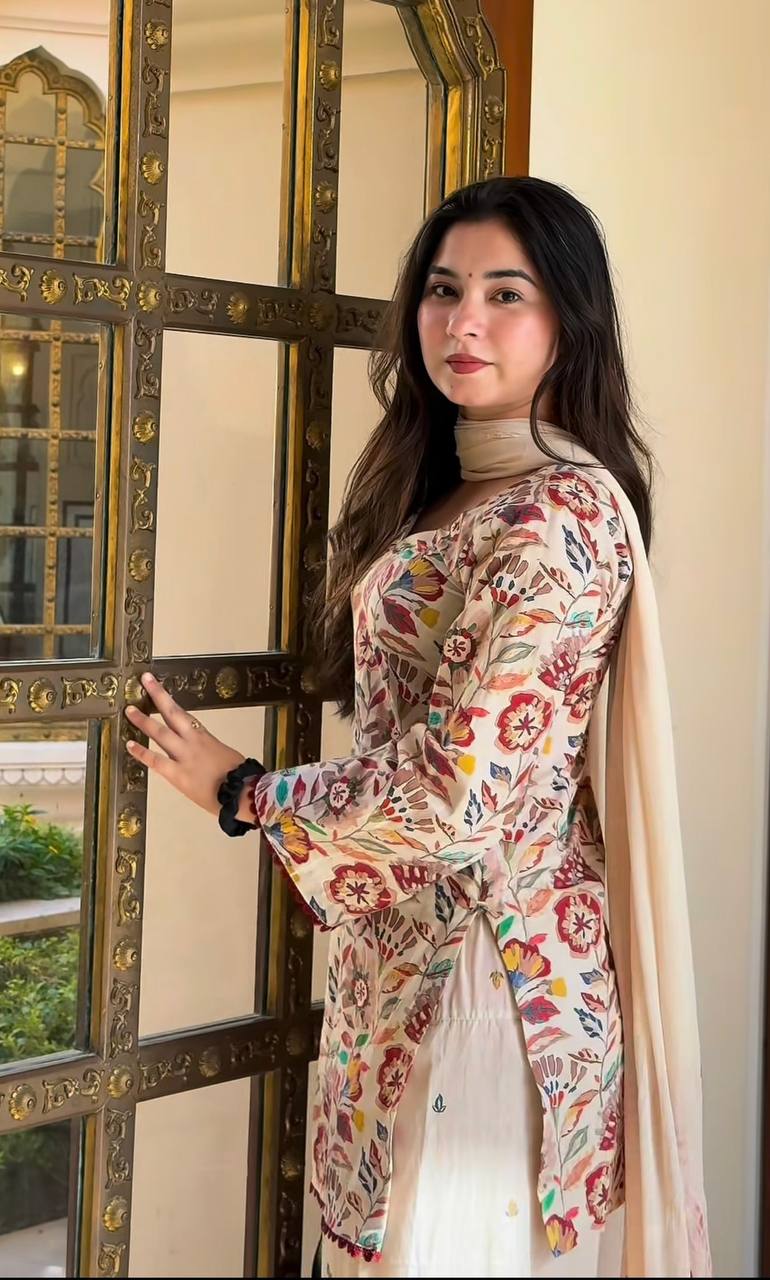 Designer Heavy Cotton Kurta Set for Women with Farshi Pant
