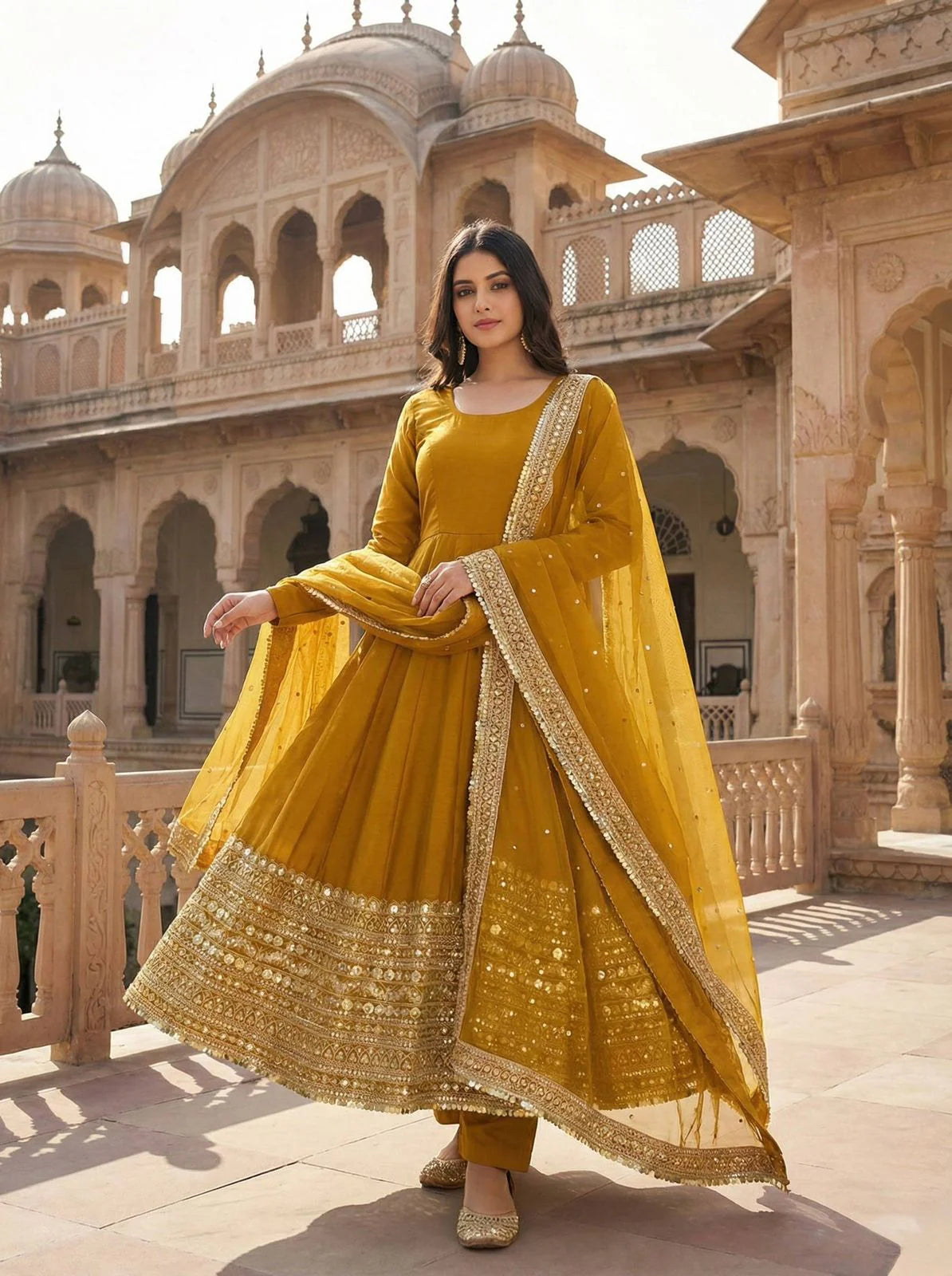 Royal Look Designer Gown Set with Embroidered Dupatta