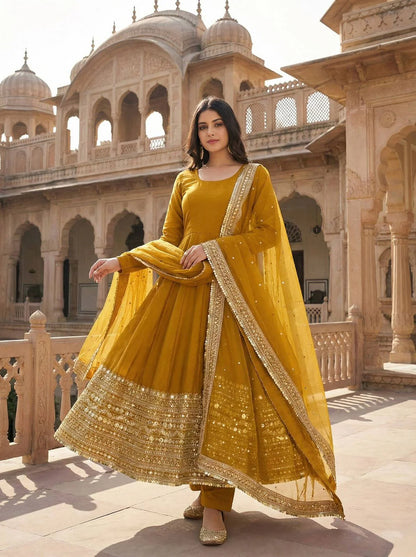 Royal Look Designer Gown Set with Embroidered Dupatta