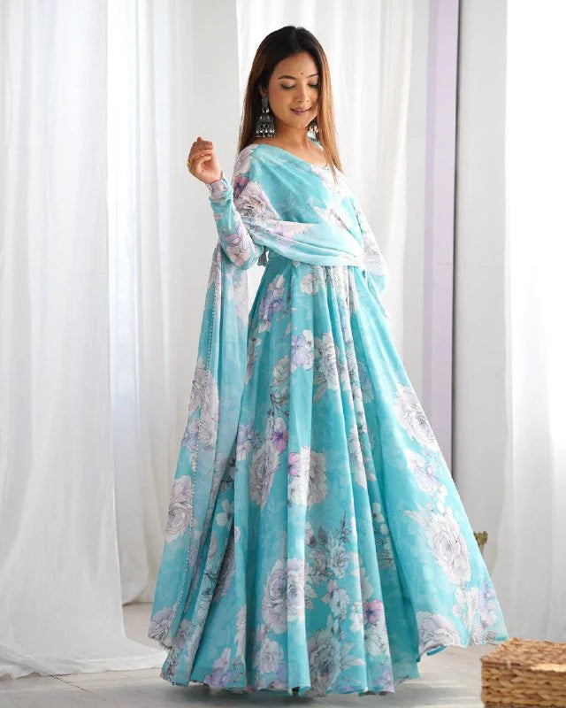 Designer Floral Print Fox Georgette Anarkali Gown