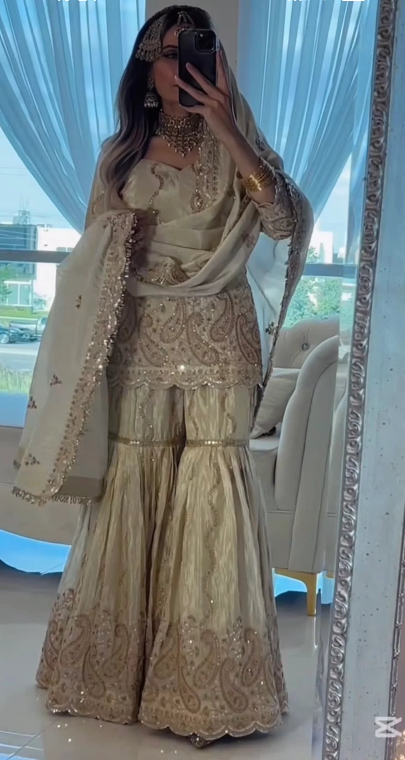 Premium Chinon Silk Embroidered Sharara Set