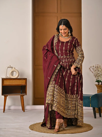 Designer Heavy Embroidered Kurta Palazzo Set with Rich Dupatta