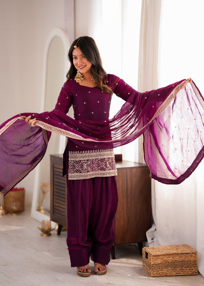 Heavy Fendy Silk Embroidered Kurta with Farshi Shalwar & Roman Silk Dupatta