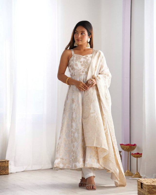 Fancy Banarasi Jackquard Dola Silk Anarkali Gown Set