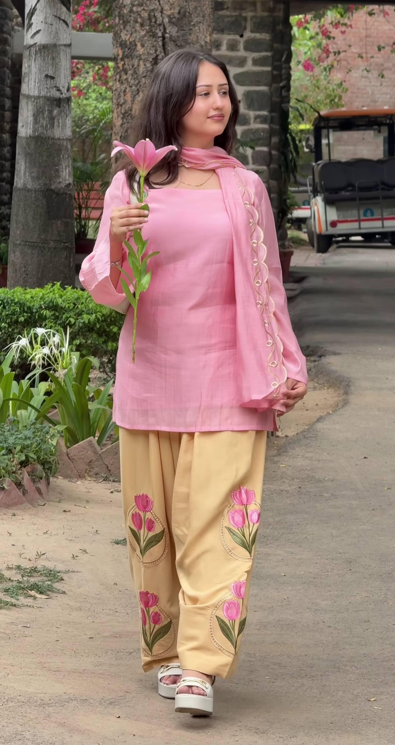 Heavy Mal Cotton Farshi Salwar Suit Set with Embroidered Roman Silk Salwar & Dupatta