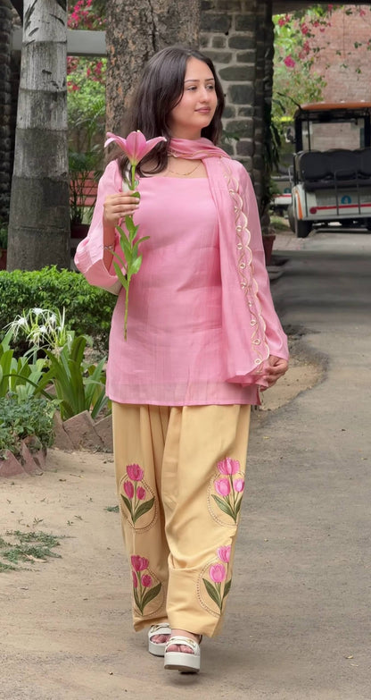 Heavy Mal Cotton Farshi Salwar Suit Set with Embroidered Roman Silk Salwar & Dupatta