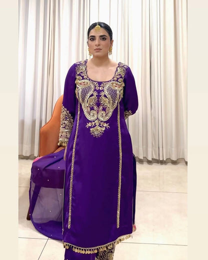 Elegant Heavy Embroidered Faux Georgette Suit Set