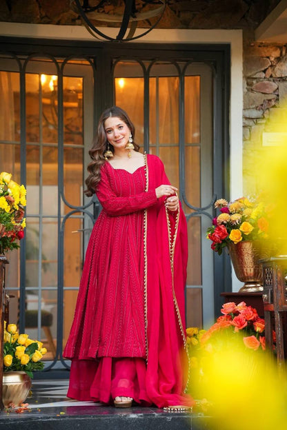 Elegant Blooming Georgette Anarkali Palazzo Suit with Fancy Dupatta