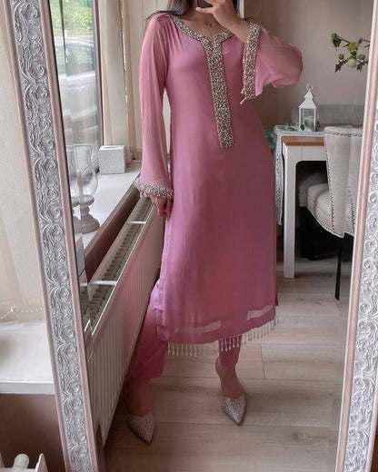 Elegant Fox Georgette Kurta Pant Set with Dupatta