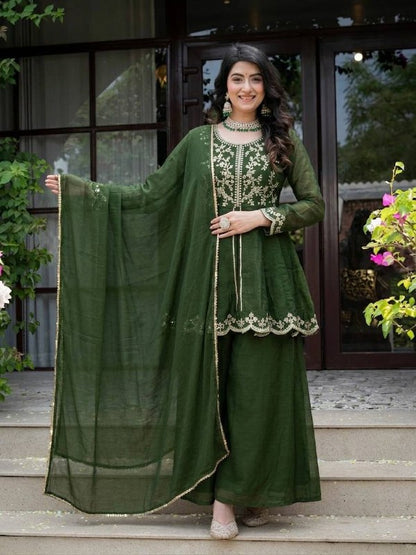 Party Wear Heavy Crunchy Silk Kurta Palazzo Set for Women