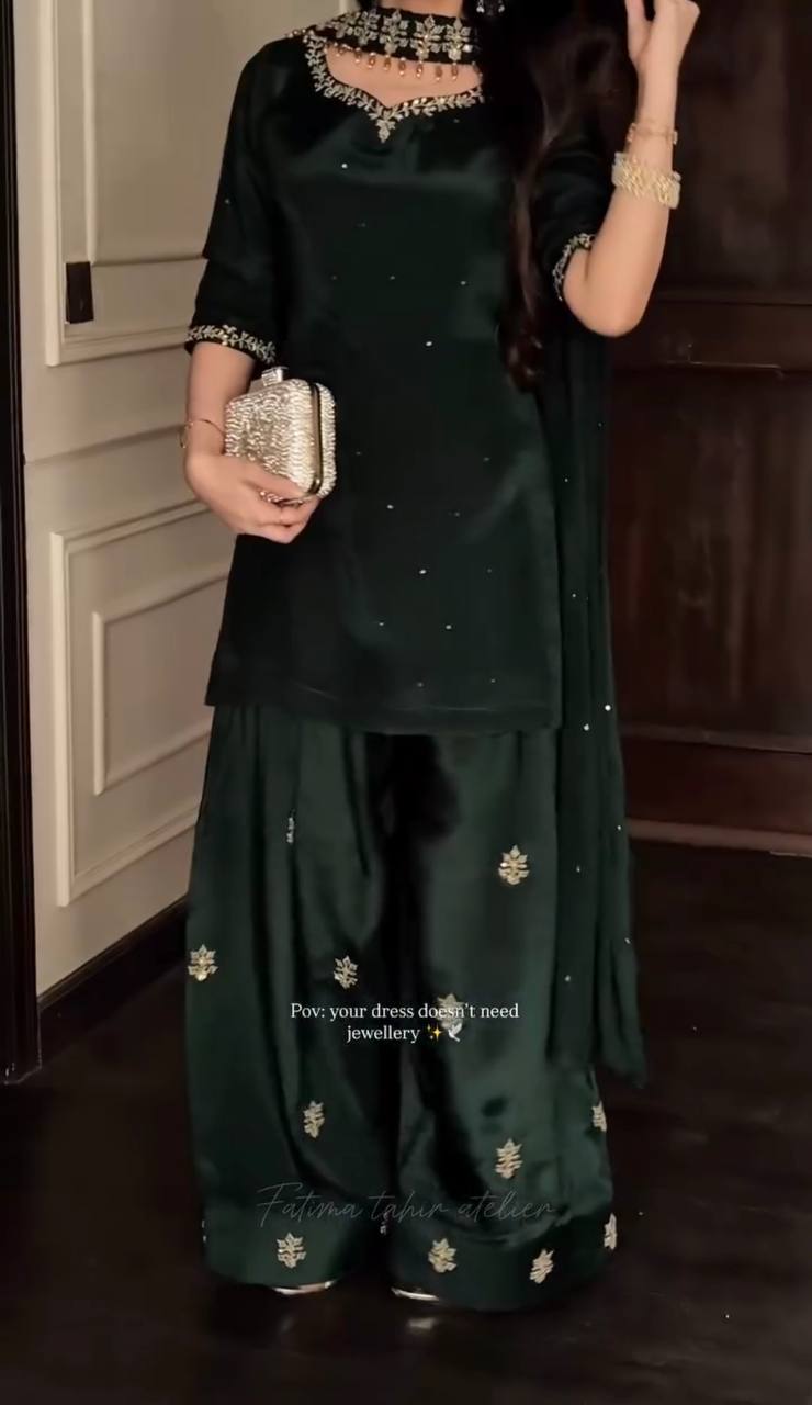 Luxury Crepe Silk Farshi Salwar Suit with Diamond Handwork Dupatta