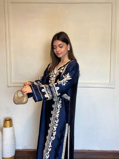 Premium Satin Rayon Embroidered Long Kaftan Set