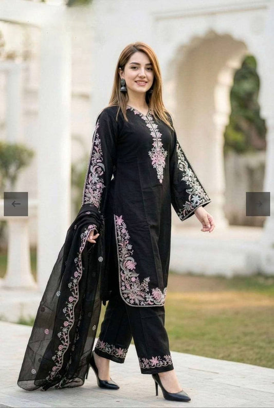 Beautiful Embroidered Silk Suit Set