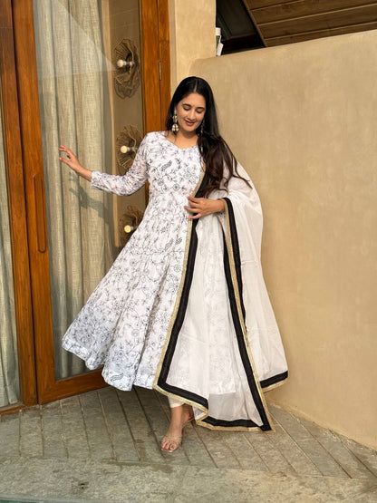 Elegant Vichitra Silk Embroidered Anarkali Suit Set with Organza Dupatta
