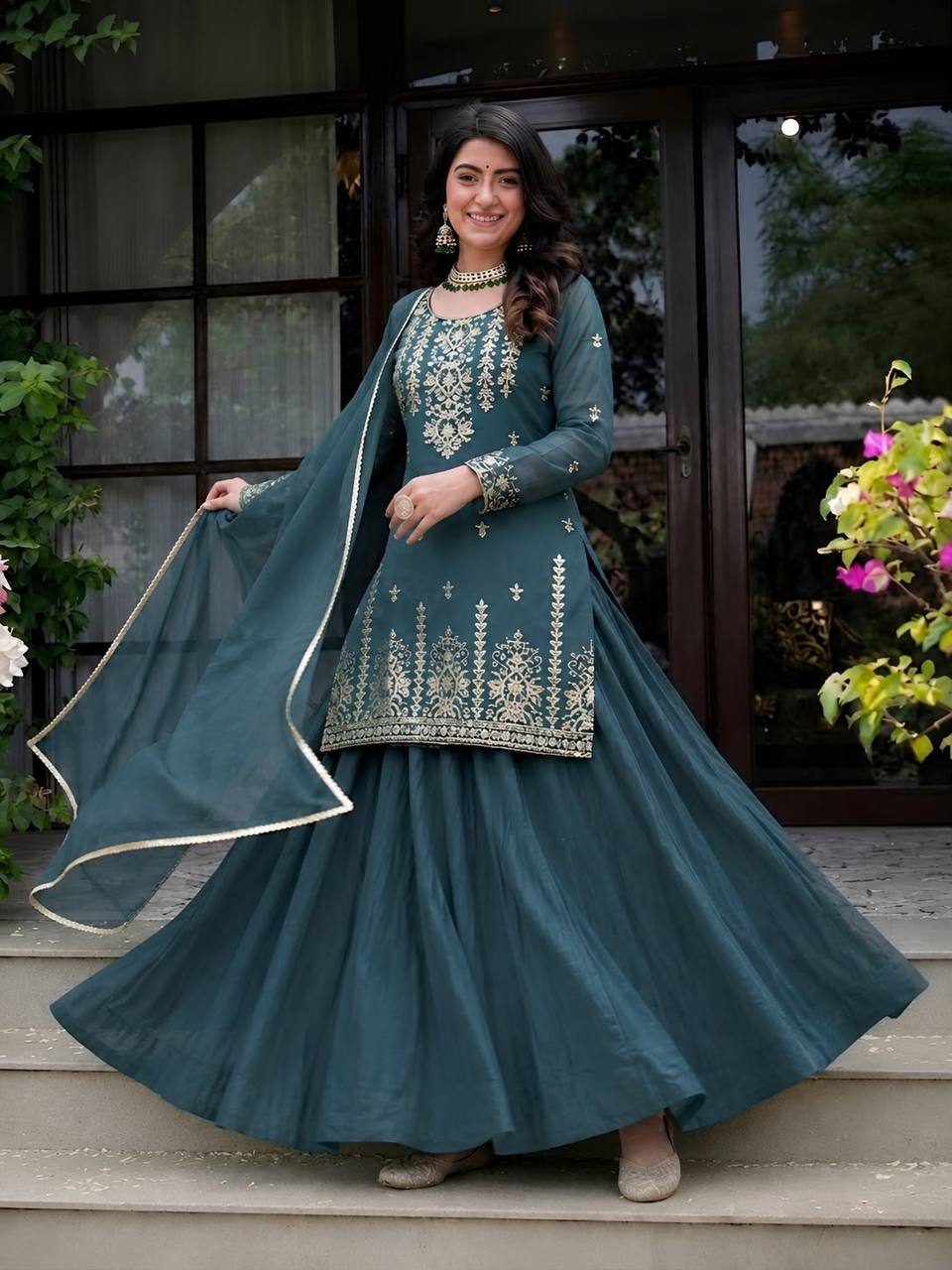 Beautiful Roman Cotton Lehenga Set with Heavy Embroidery