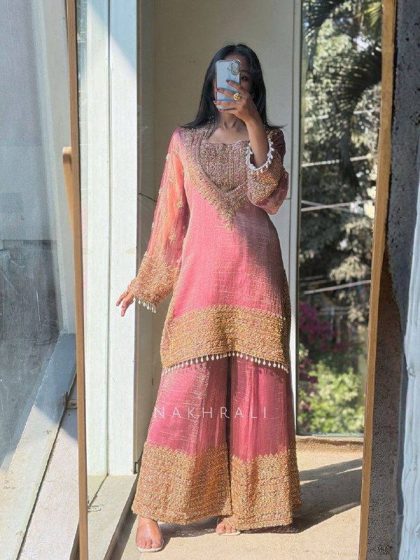 Designer Party Wear Frendy Silk Top Palazzo Set with Heavy Embroidery