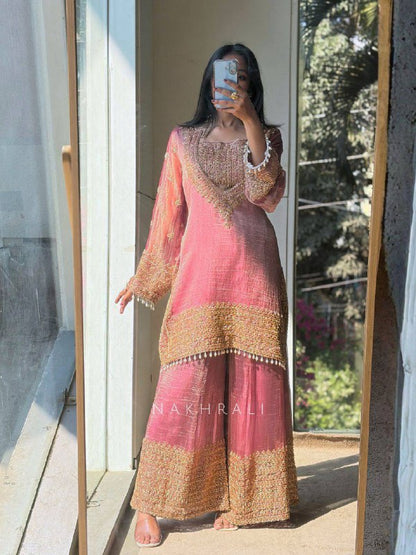 Designer Party Wear Frendy Silk Top Palazzo Set with Heavy Embroidery