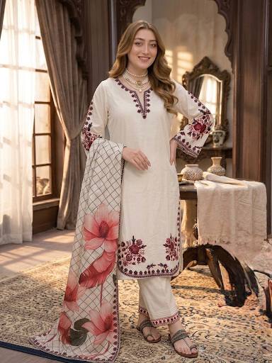 Elegant Satin Rayon Embroidered Kurta Plazzo Set with Printed Dupatta