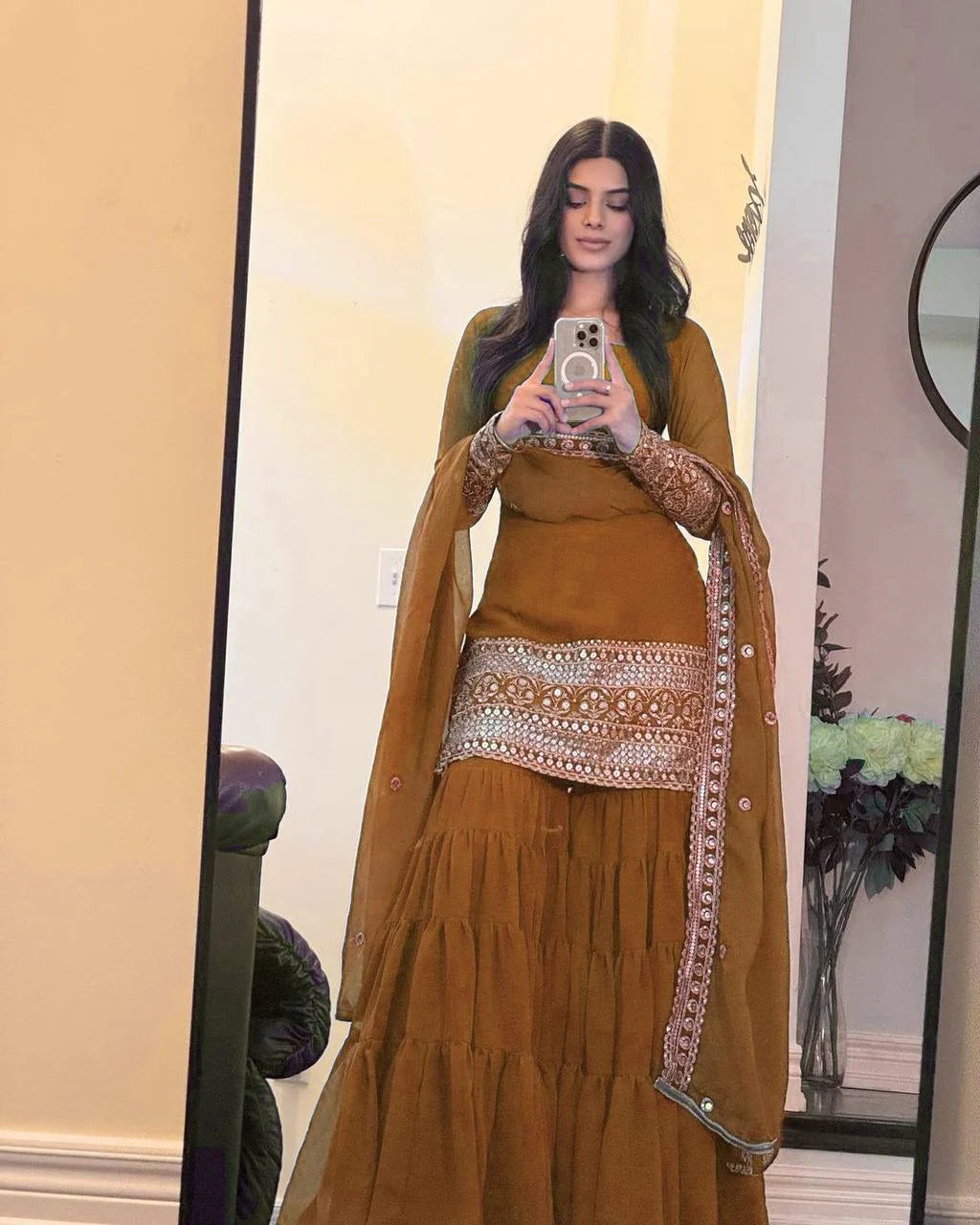 Dusty Rust Faux Georgette Sharara Set
