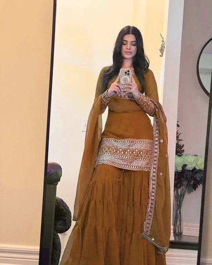 Dusty Rust Faux Georgette Sharara Set