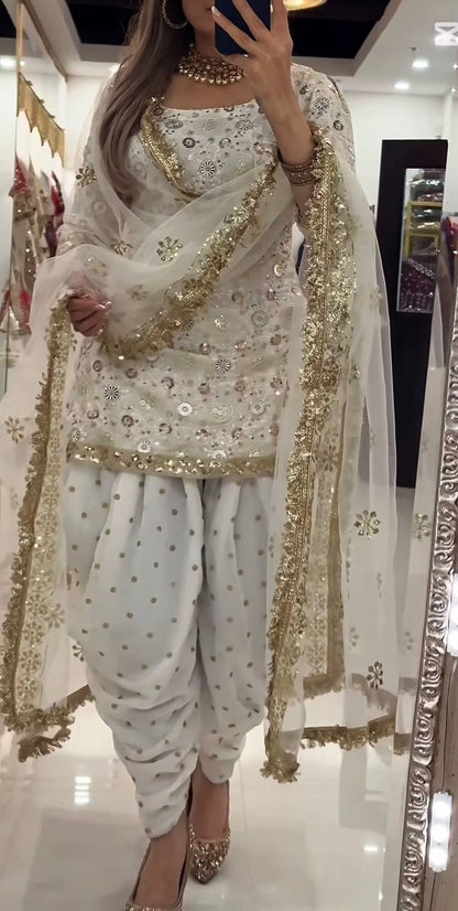 Premium Embroidered Georgette Dhoti Style Suit with Dupatta