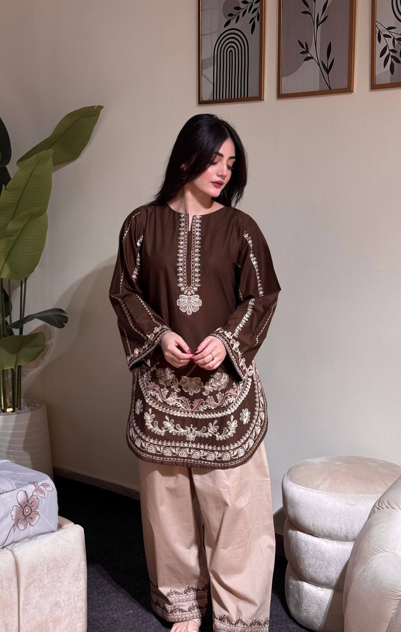 Royal Embroidered Roman Silk Farshi Palazzo Set