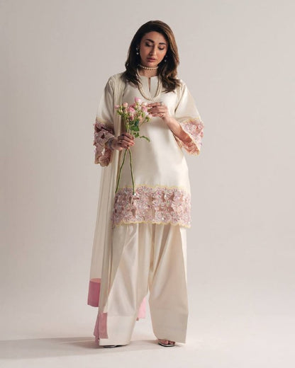 Designer Crepe Silk Farshi Salwar Suit with Moti Work