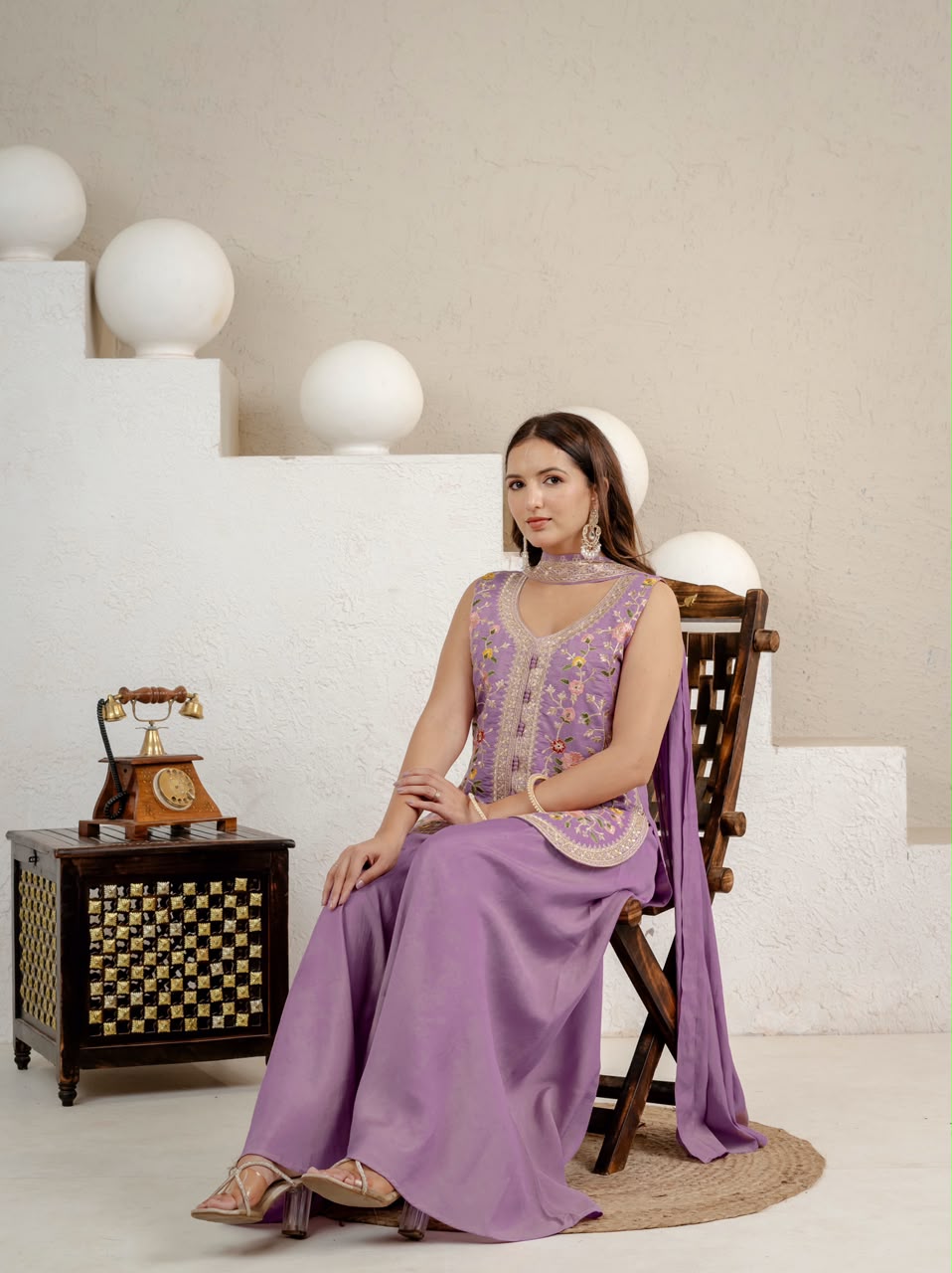 Designer Roman Silk Sharara Set with Embroidered Chanderi Dupatta