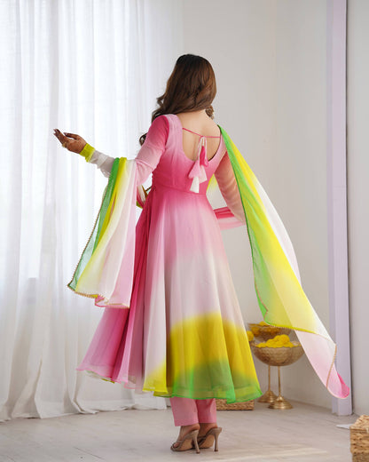 Trendy Anarkali Gown with Designer Dupatta & Pant