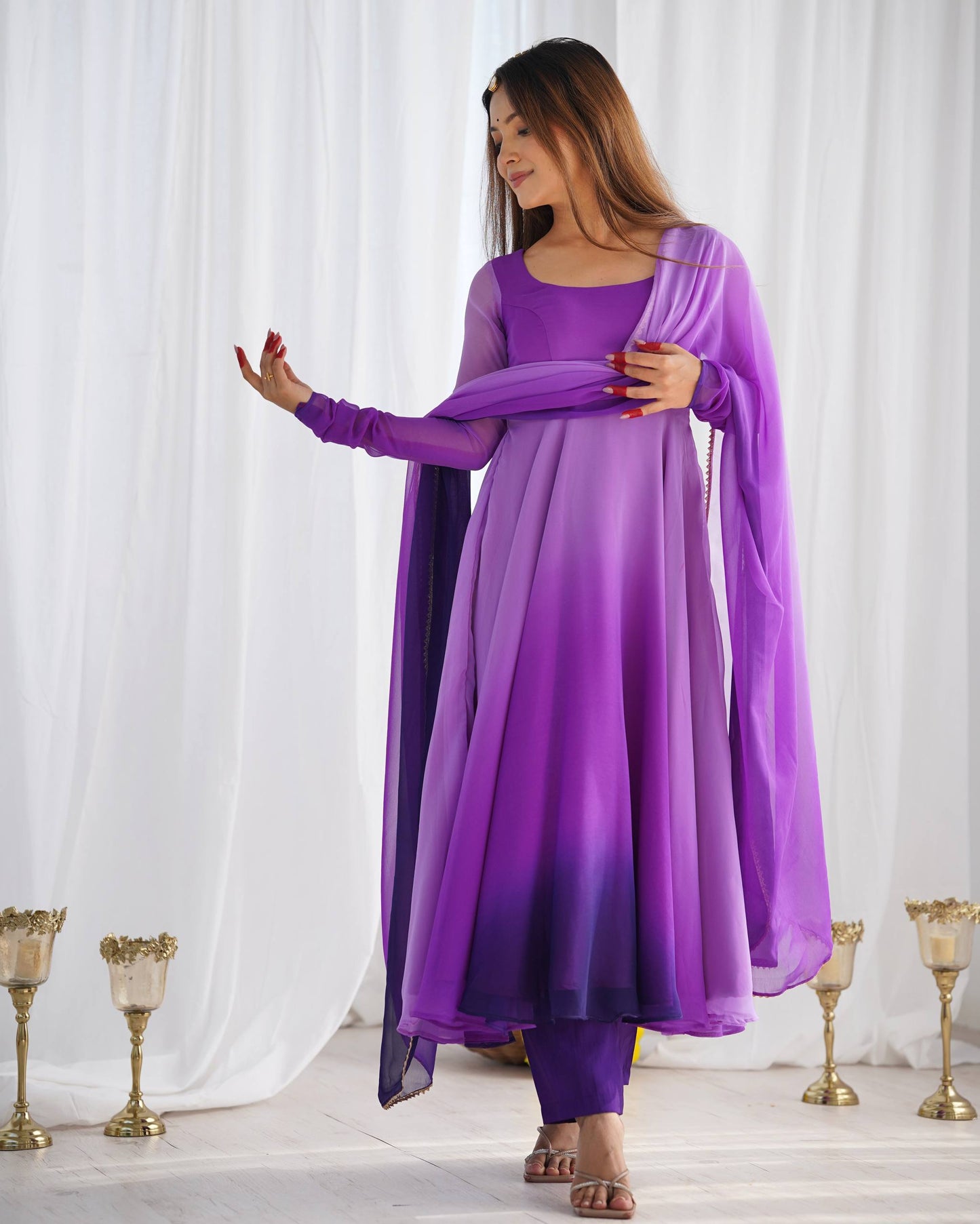 Trendy Anarkali Gown with Designer Dupatta & Pant
