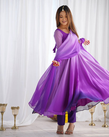 Trendy Anarkali Gown with Designer Dupatta & Pant